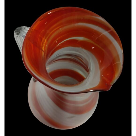 Smith's Old Timer Glass Handblown Red & White Swirl Pitcher Decorative Vase,9.5" - Picture 4 of 12